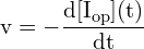 \[ \mathrm{v = -\frac{d[I_{\text{op}}]{(t)}}{dt}}\]