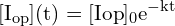\[ \mathrm{ [I_{\text{op}}]{(t)} = [I{\text{op}}]_0 e^{-kt} }\]